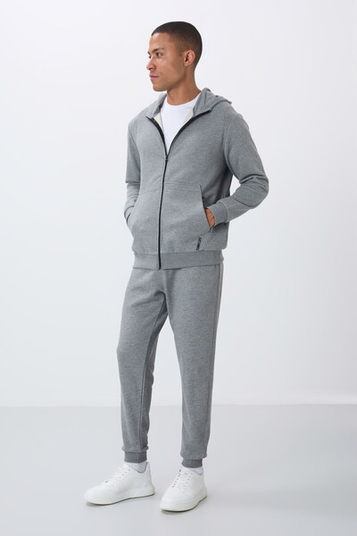 Tommylife Wholesale Comfort Fit Basic Men's Tracksuit Set 85262 Gray Melange - Thumbnail