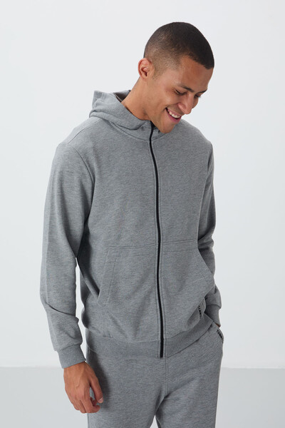 Tommylife Wholesale Comfort Fit Basic Men's Tracksuit Set 85262 Gray Melange - Thumbnail