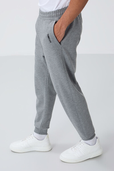 Tommylife Wholesale Comfort Fit Basic Men's Tracksuit Set 85262 Gray Melange - Thumbnail