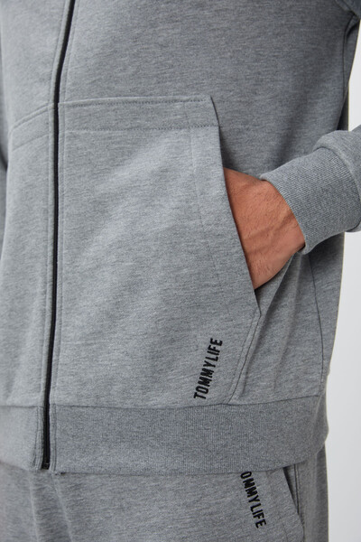 Tommylife Wholesale Comfort Fit Basic Men's Tracksuit Set 85262 Gray Melange - Thumbnail