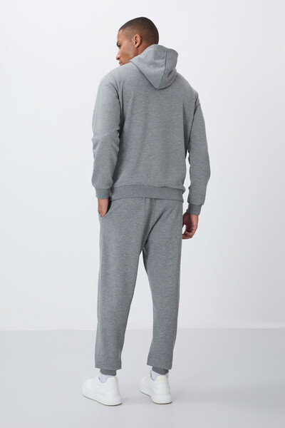 Tommylife Wholesale Comfort Fit Basic Men's Tracksuit Set 85262 Gray Melange - Thumbnail