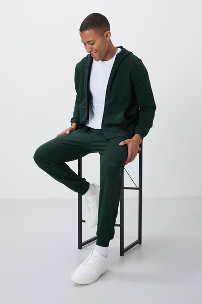 Tommylife Wholesale Comfort Fit Basic Men's Tracksuit Set 85262 Pine Green - Thumbnail