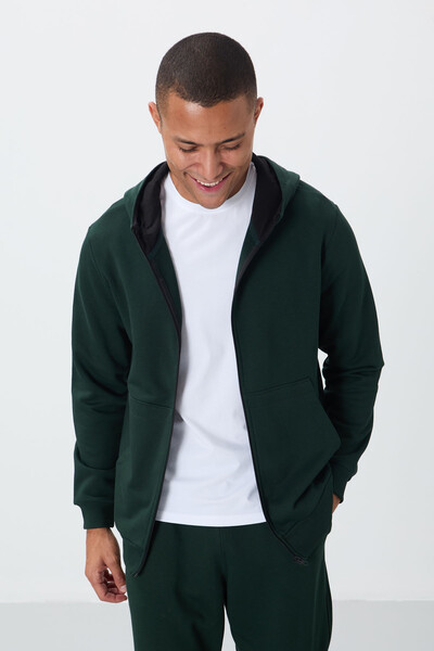 Tommylife Wholesale Comfort Fit Basic Men's Tracksuit Set 85262 Pine Green - Thumbnail