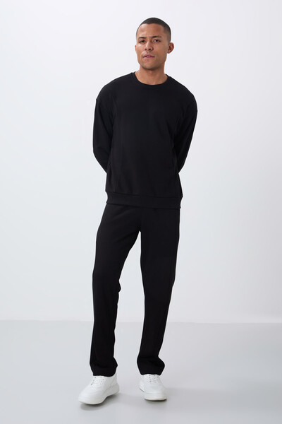 Tommylife Wholesale Comfort Fit Basic Men's Tracksuit Set 85263 Black - Thumbnail