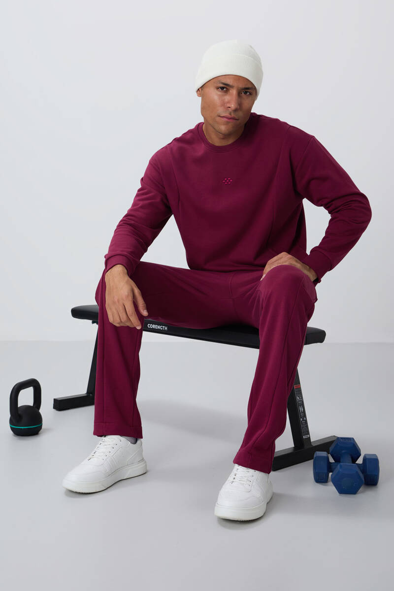 TommyLife - Tommylife Wholesale Comfort Fit Basic Men's Tracksuit Set 85263 Bordeaux