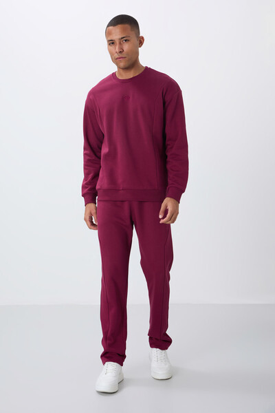 Tommylife Wholesale Comfort Fit Basic Men's Tracksuit Set 85263 Bordeaux - Thumbnail