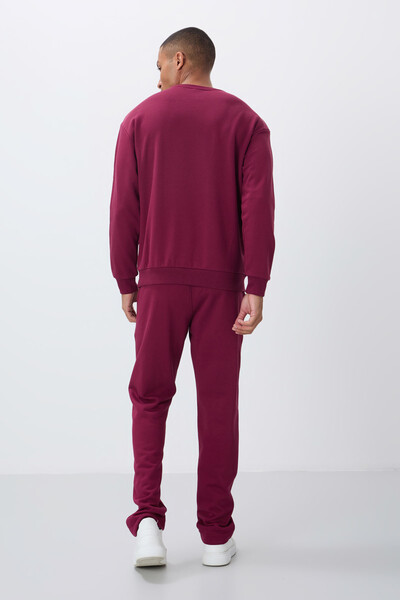 Tommylife Wholesale Comfort Fit Basic Men's Tracksuit Set 85263 Bordeaux - Thumbnail