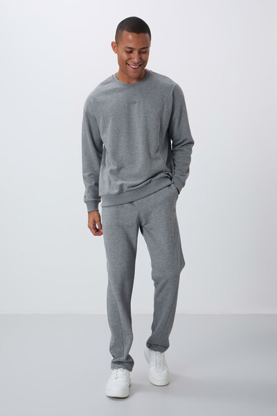 Tommylife Wholesale Comfort Fit Basic Men's Tracksuit Set 85263 Gray Melange - Thumbnail