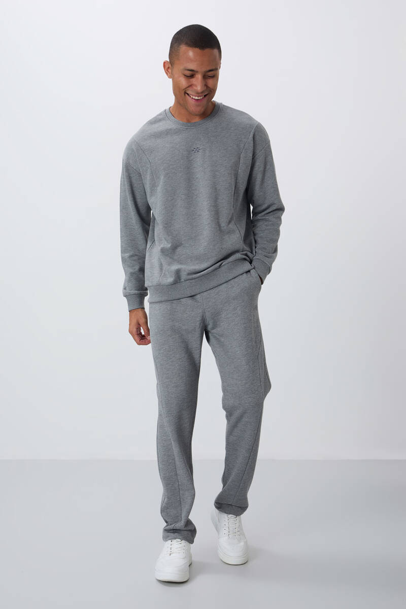 TommyLife - Tommylife Wholesale Comfort Fit Basic Men's Tracksuit Set 85263 Gray Melange