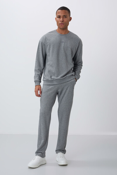 Tommylife Wholesale Comfort Fit Basic Men's Tracksuit Set 85263 Gray Melange - Thumbnail