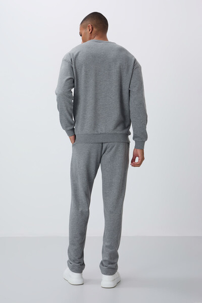 Tommylife Wholesale Comfort Fit Basic Men's Tracksuit Set 85263 Gray Melange - Thumbnail