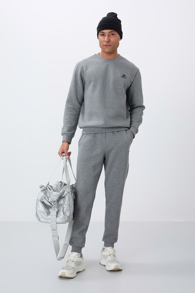 Tommylife Wholesale Comfort Fit Basic Men's Tracksuit Set 85265 Gray Melange - Thumbnail