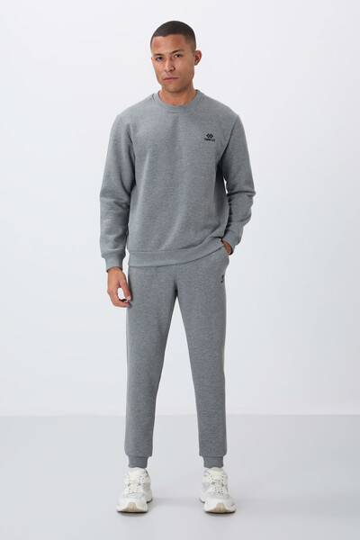 Tommylife Wholesale Comfort Fit Basic Men's Tracksuit Set 85265 Gray Melange - Thumbnail