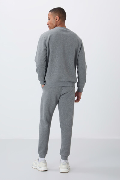 Tommylife Wholesale Comfort Fit Basic Men's Tracksuit Set 85265 Gray Melange - Thumbnail