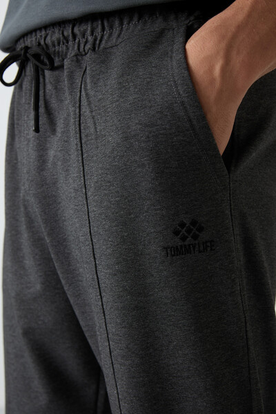 Tommylife Wholesale Comfort Fit Embroidered Men's Jogger Sweatpants 82123 Anthracite Melange - Thumbnail