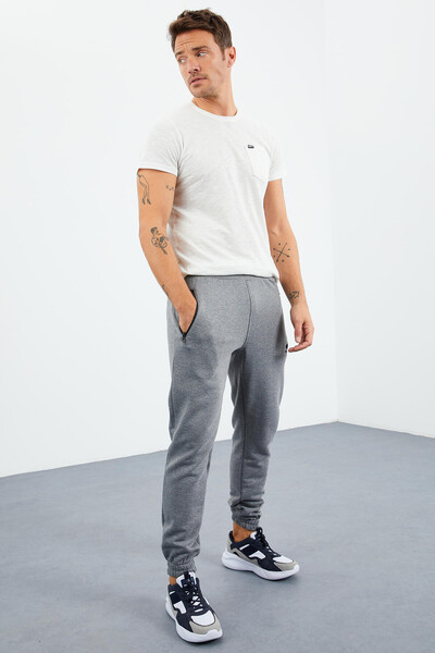 Tommylife Wholesale Comfort Fit Jogger Men's Sweatpants 84856 Gray Melange - Thumbnail