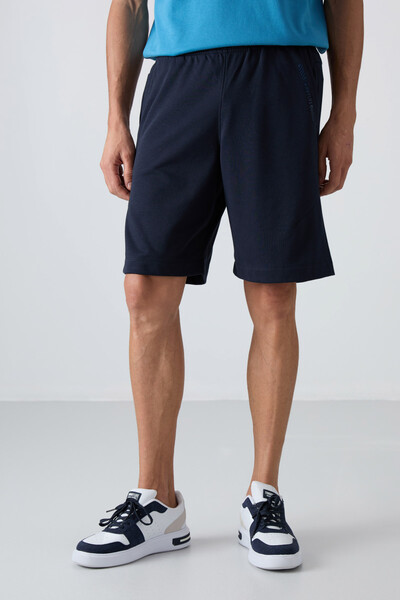 Tommylife Wholesale Comfort Fit Printed Men's Shorts 81263 Navy Blue - Thumbnail