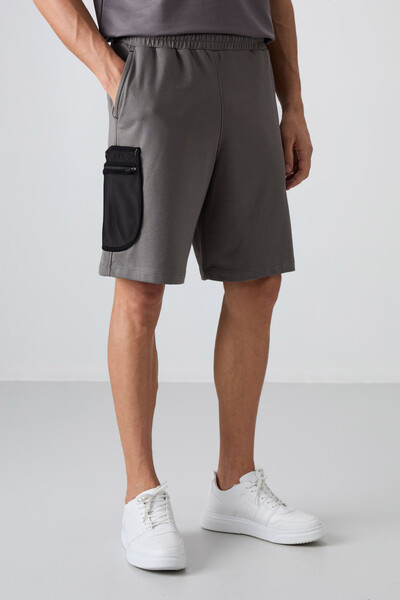 Tommylife Wholesale Comfort Fit Printed Men's Shorts 81266 Dark Gray - Thumbnail