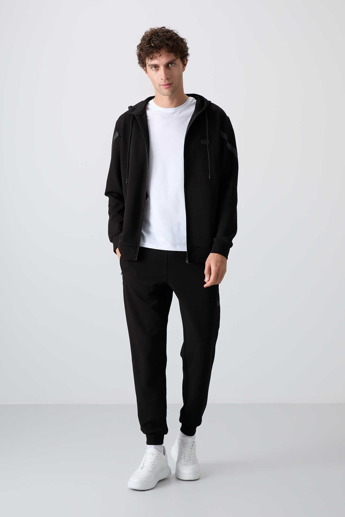 Tommylife Wholesale Comfort Fit Printed Men's Tracksuit Set 85236 Black - 1