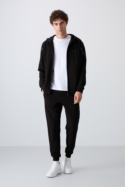 Tommylife Wholesale Comfort Fit Printed Men's Tracksuit Set 85236 Black