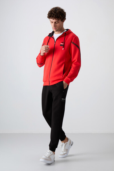 Tommylife Wholesale Comfort Fit Printed Men's Tracksuit Set 85236 Fiesta - Black - 3