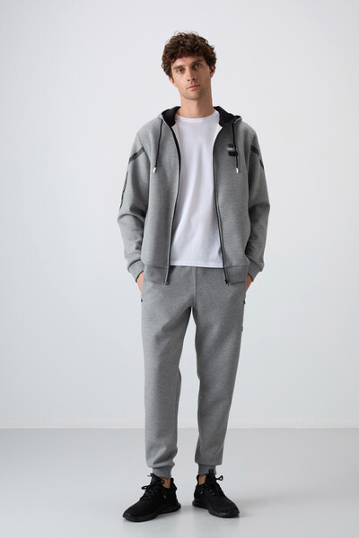 Tommylife Wholesale Comfort Fit Printed Men's Tracksuit Set 85236 Gray Melange