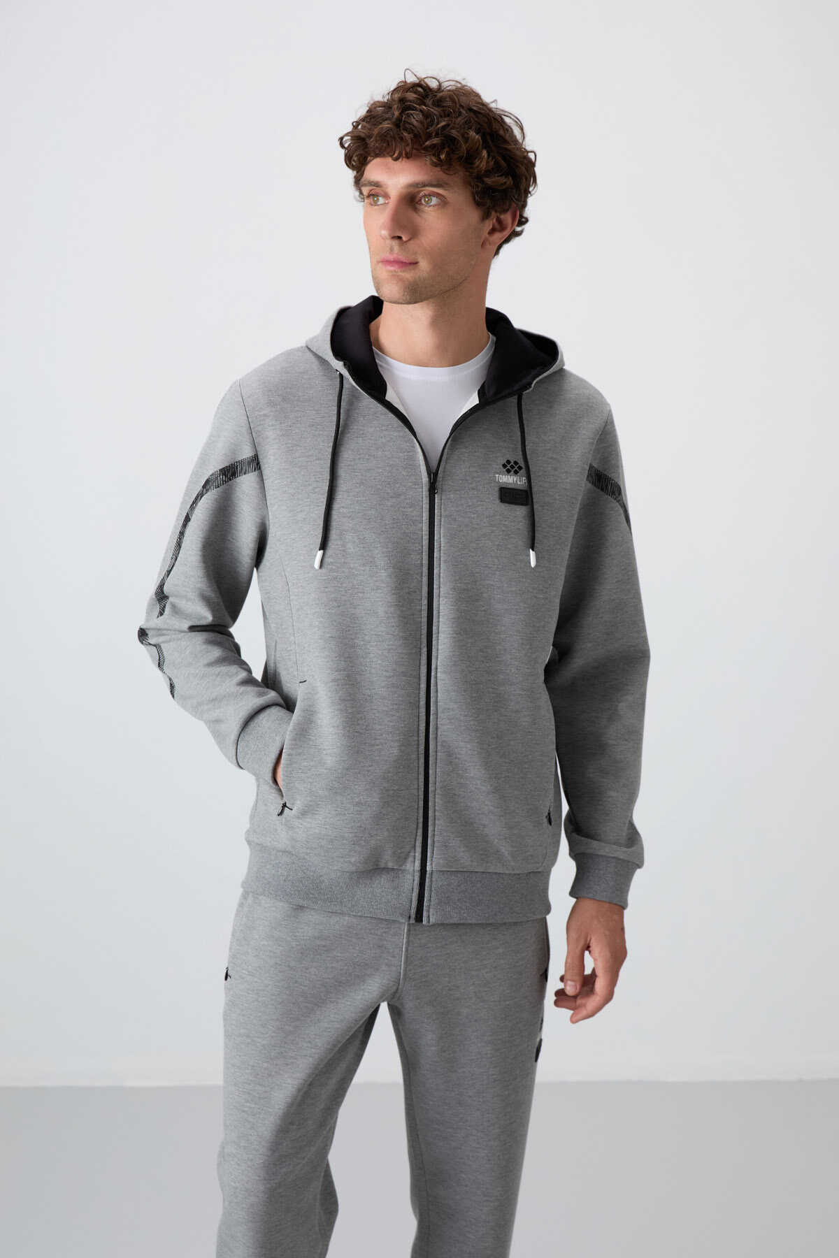 Tommylife Wholesale Comfort Fit Printed Men's Tracksuit Set 85236 Gray Melange - 2