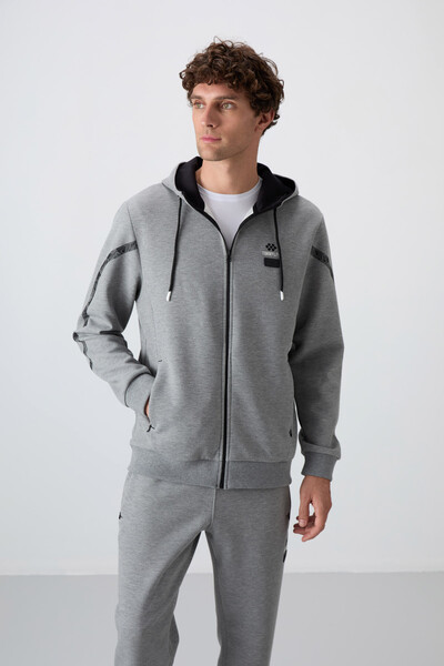 Tommylife Wholesale Comfort Fit Printed Men's Tracksuit Set 85236 Gray Melange - 2