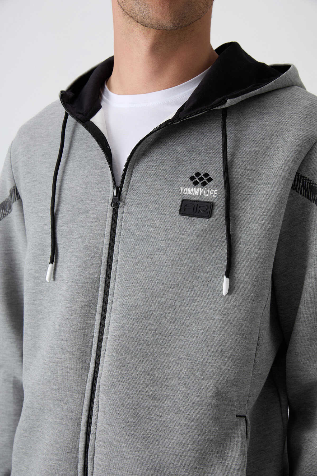 Tommylife Wholesale Comfort Fit Printed Men's Tracksuit Set 85236 Gray Melange - 4