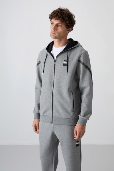 Tommylife Wholesale Comfort Fit Printed Men's Tracksuit Set 85236 Gray Melange - 5