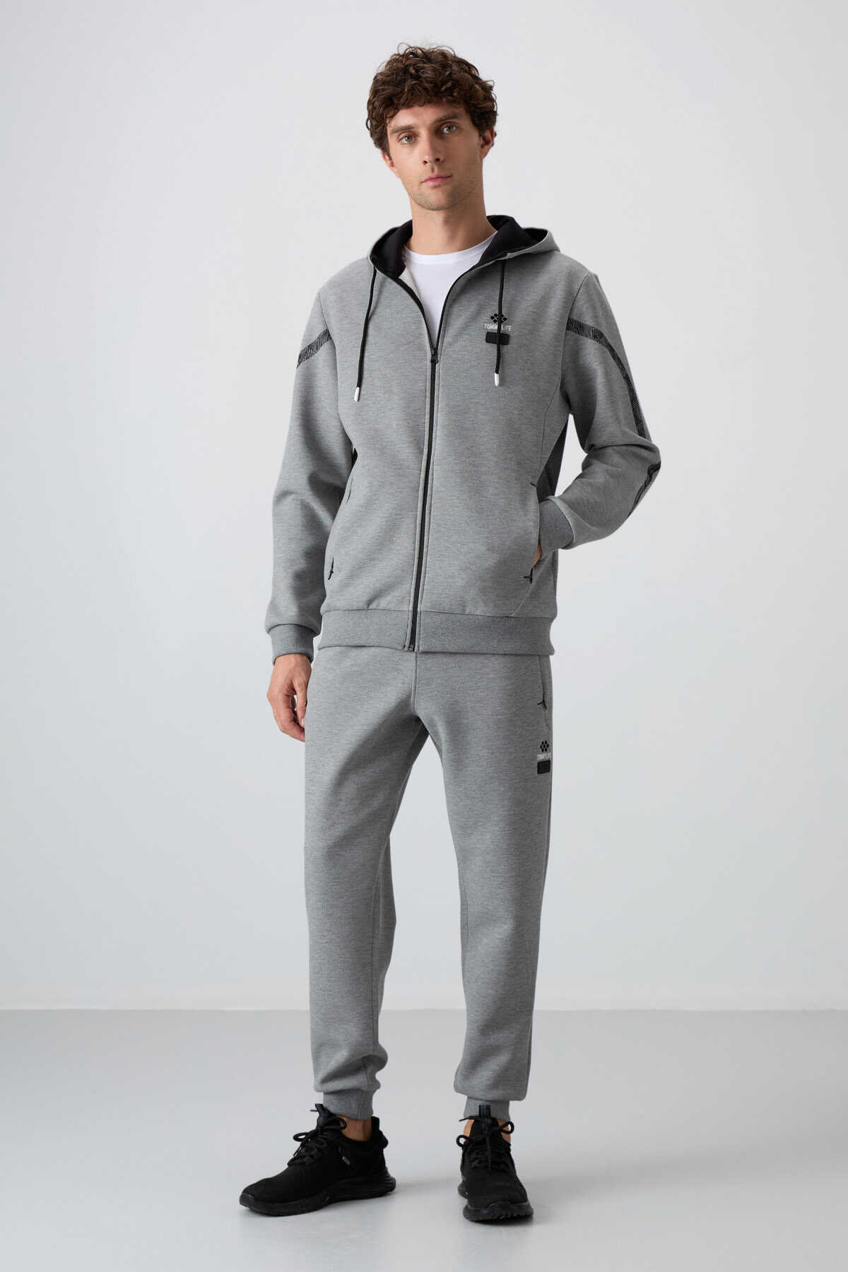 Tommylife Wholesale Comfort Fit Printed Men's Tracksuit Set 85236 Gray Melange - 6