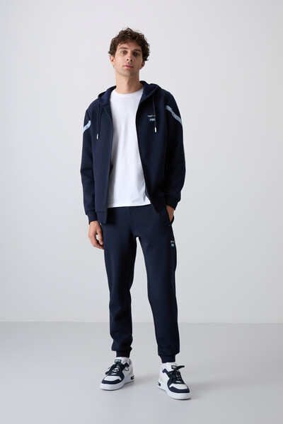 Tommylife Wholesale Comfort Fit Printed Men's Tracksuit Set 85236 Indigo