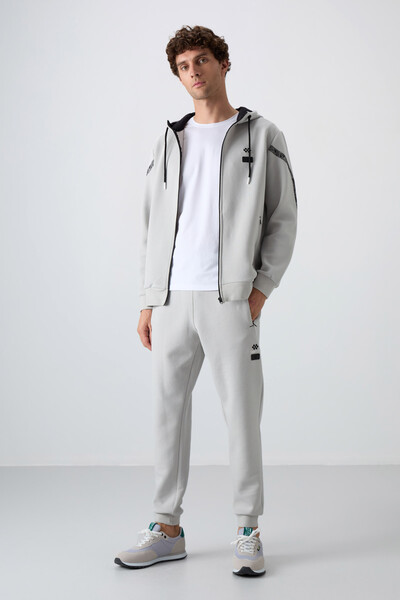 Tommylife Wholesale Comfort Fit Printed Men's Tracksuit Set 85236 Stone