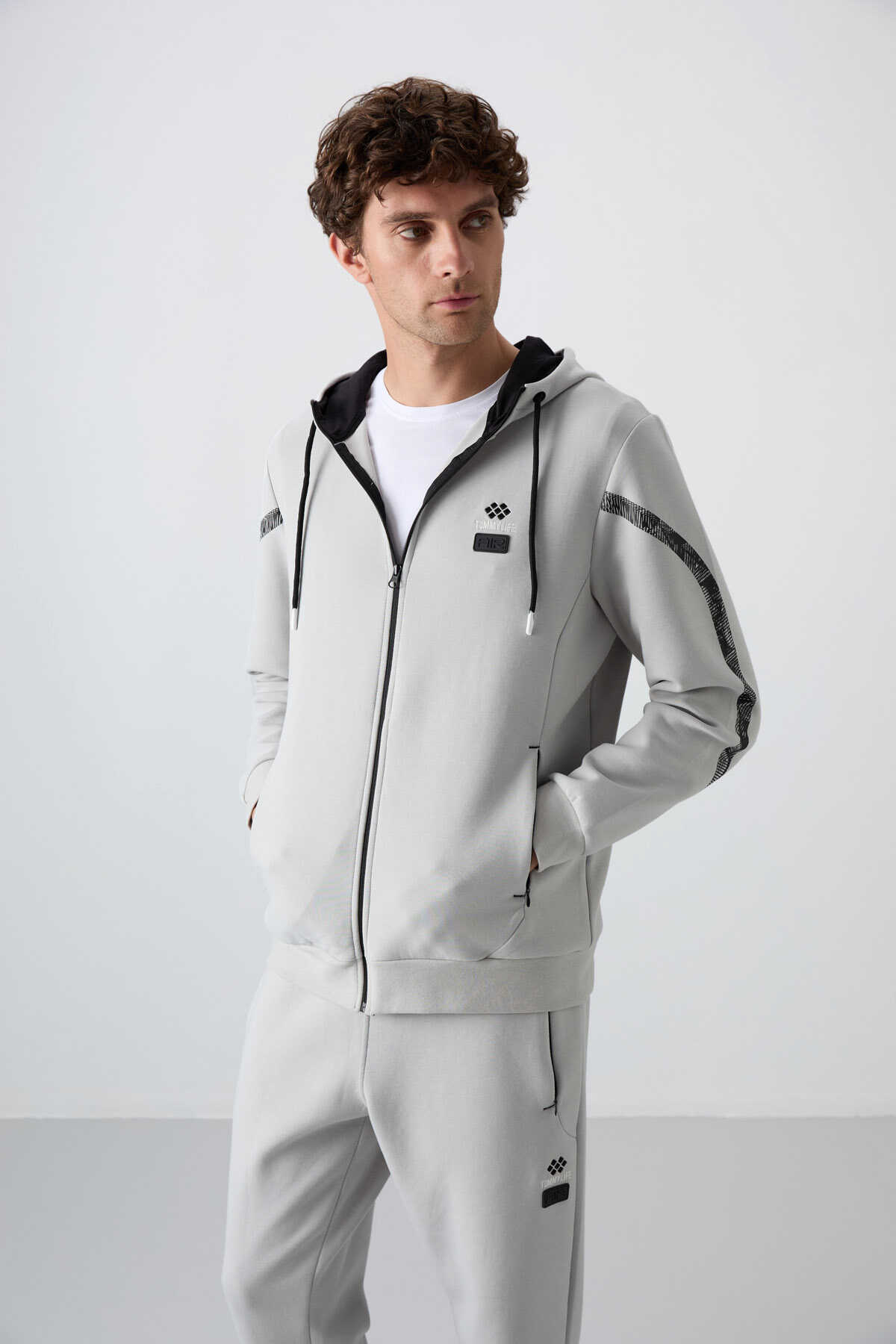 Tommylife Wholesale Comfort Fit Printed Men's Tracksuit Set 85236 Stone - 2