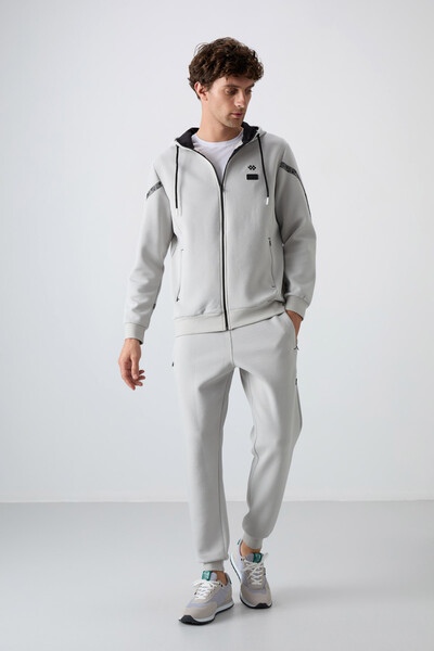 Tommylife Wholesale Comfort Fit Printed Men's Tracksuit Set 85236 Stone - 3