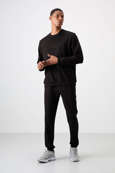 Tommylife Wholesale Comfort Fit Printed Men's Tracksuit Set 85253 Black - Thumbnail