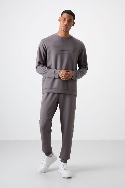 Tommylife Wholesale Comfort Fit Printed Men's Tracksuit Set 85253 Dark Gray - Thumbnail