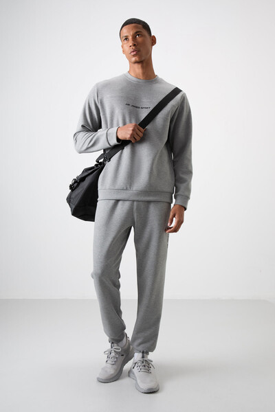 Tommylife Wholesale Comfort Fit Printed Men's Tracksuit Set 85253 Gray Melange - Thumbnail