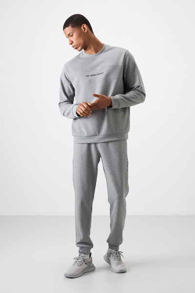 Tommylife Wholesale Comfort Fit Printed Men's Tracksuit Set 85253 Gray Melange - Thumbnail