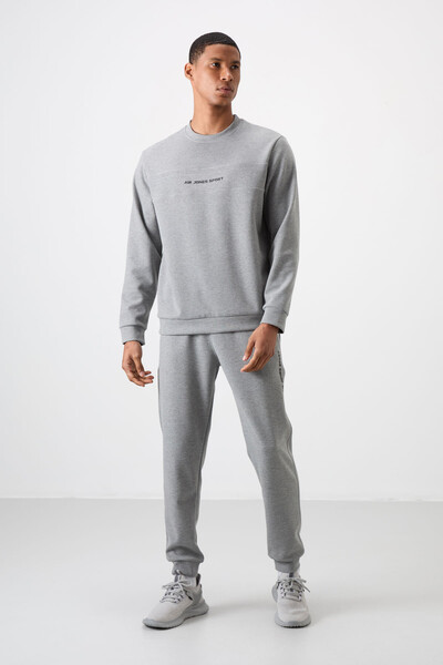 Tommylife Wholesale Comfort Fit Printed Men's Tracksuit Set 85253 Gray Melange - Thumbnail