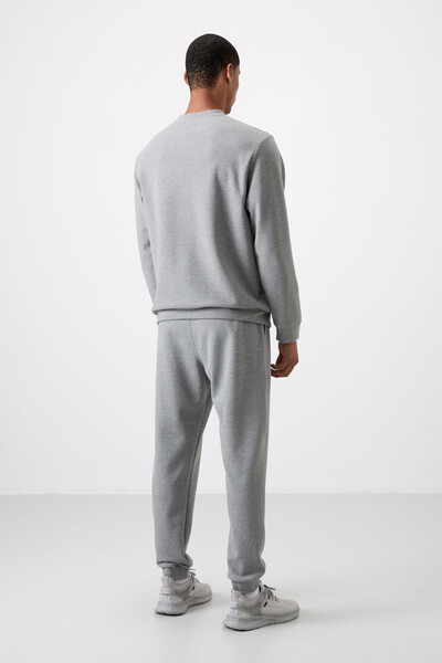 Tommylife Wholesale Comfort Fit Printed Men's Tracksuit Set 85253 Gray Melange - Thumbnail