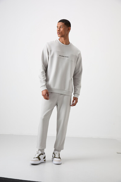 Tommylife Wholesale Comfort Fit Printed Men's Tracksuit Set 85253 Stone - Thumbnail