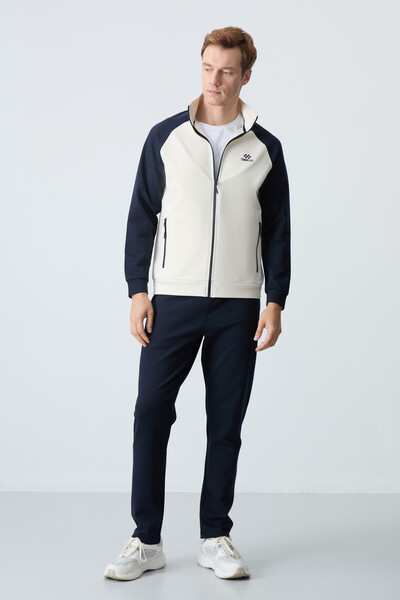 Tommylife Wholesale Comfort Fit Stand Collar Men's Tracksuit Set 85113 Beige - Navy Blue - Thumbnail