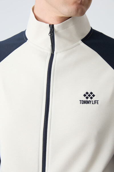 Tommylife Wholesale Comfort Fit Stand Collar Men's Tracksuit Set 85113 Beige - Navy Blue - Thumbnail