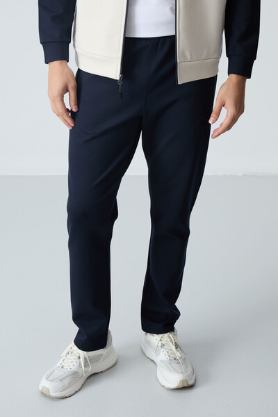 Tommylife Wholesale Comfort Fit Stand Collar Men's Tracksuit Set 85113 Beige - Navy Blue - Thumbnail