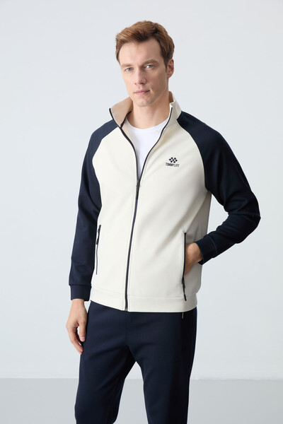 Tommylife Wholesale Comfort Fit Stand Collar Men's Tracksuit Set 85113 Beige - Navy Blue - Thumbnail