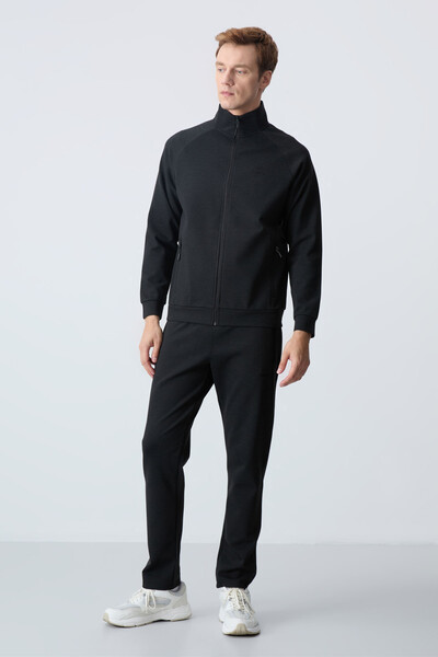 Tommylife Wholesale Comfort Fit Stand Collar Men's Tracksuit Set 85113 Black - Thumbnail