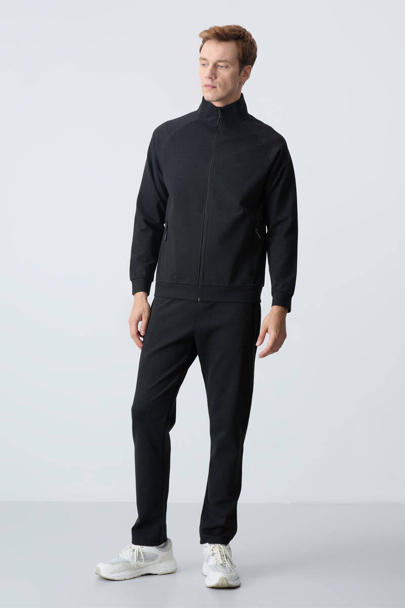 TOMMYLIFE - Tommylife Wholesale Comfort Fit Stand Collar Men's Tracksuit Set 85113 Black