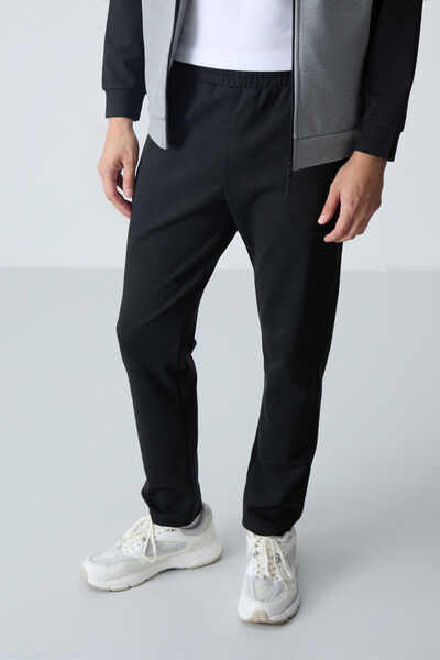 Tommylife Wholesale Comfort Fit Stand Collar Men's Tracksuit Set 85113 Gray Melange - Black - Thumbnail