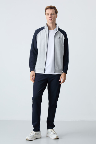 Tommylife Wholesale Comfort Fit Stand Collar Men's Tracksuit Set 85113 Gray - Navy Blue - Thumbnail